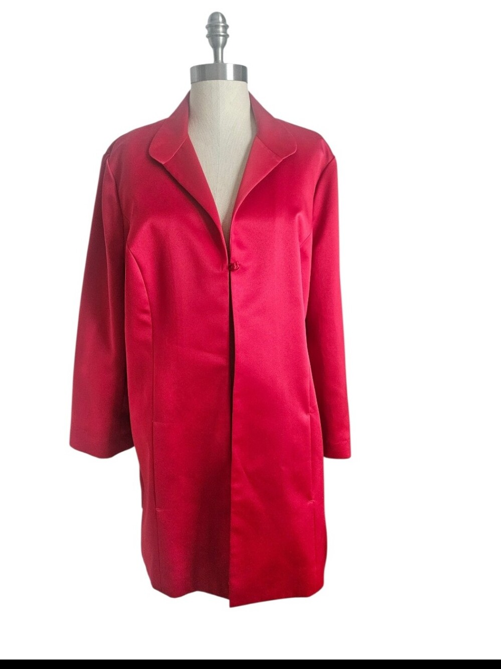 CHICO'S Red Satin Longline Duster Jacket Blazer Evening Cocktail | SZ XL